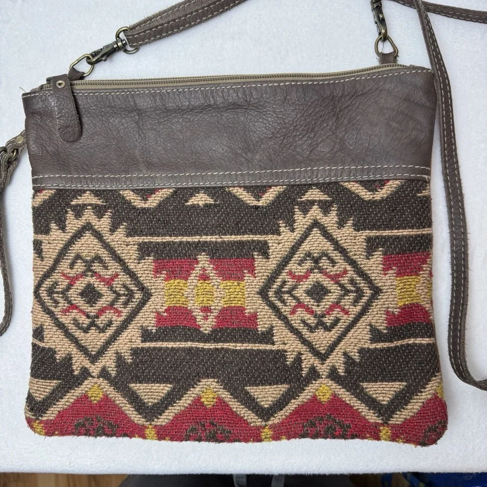 Myra Bag Geometric Crossbody Purse Red Brown Yellow Southwestern Western